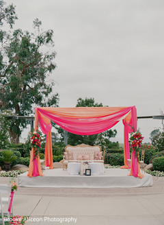 Hindu wedding altar decorated with drapes and flowers. Hindu wedding altar decorated with drapes and flowers.