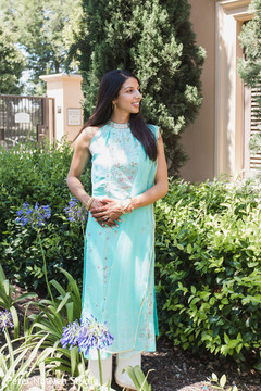 Indian bride on her Georgette Straight Suit in aqua color. Indian bride on her Georgette Straight Suit in aqua color.