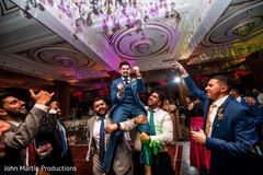 Indian groom and groomsmen at wedding reception dance. Indian groom and groomsmen at wedding reception dance.