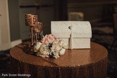 Indian wedding white case for letters at reception party. Indian wedding white case for letters at reception party.