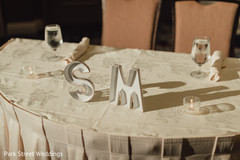 White and golden initials for Indian couple's table decor. White and golden initials for Indian couple's table decor.