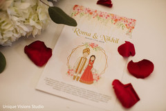 Invitation and rose petals for the Indian couple's wedding. Invitation and rose petals for the Indian couple's wedding.