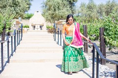 Indian bridal waling on stairs