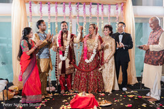 Indian couple standing on the wedding stage Indian couple standing on the wedding stage