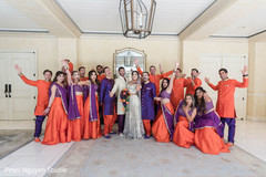 Marvelous Indian lovebirds portrait with bridesmaids and groomsmen. Marvelous Indian lovebirds portrait with bridesmaids and groomsmen.