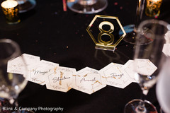 Indian wedding table golden number with name cards. Indian wedding table golden number with name cards.