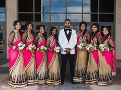 Raja with bridesmaids posing on their ceremony outfits. Raja with bridesmaids posing on their ceremony outfits.