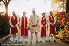 Indian groom and Indian groomsmen posing at sunrise Indian groom and Indian groomsmen posing at sunrise