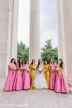 Indian bride with bridesmaids on their wedding ceremony outfits. Indian bride with bridesmaids on their wedding ceremony outfits.