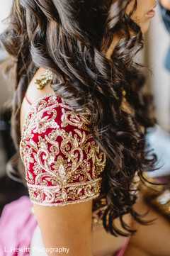 Indian bridal golden embroidery on lehenga shirt. Indian bridal golden embroidery on lehenga shirt.