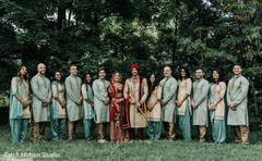 Indian couple with bridesmaids and groomsmen outdoors capture. Indian couple with bridesmaids and groomsmen outdoors capture.