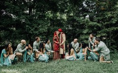 Indian couple posing with bridesmaids and groomsmen photo session. Indian couple posing with bridesmaids and groomsmen photo session.