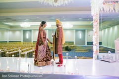 Indian bride and groom's romantic first look moment Indian bride and groom's romantic first look moment