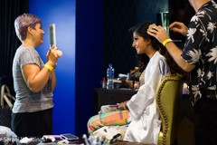 Indian bride getting her hair accessories on. Indian bride getting her hair accessories on.