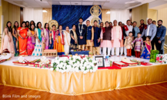 A family picture on a decorated stage A family picture on a decorated stage