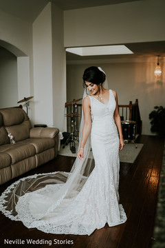 Indian bride posing on her White christian Indian wedding dress. Indian bride posing on her White christian Indian wedding dress.