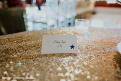 Ivory and blue Indian wedding table placement card. Ivory and blue Indian wedding table placement card.