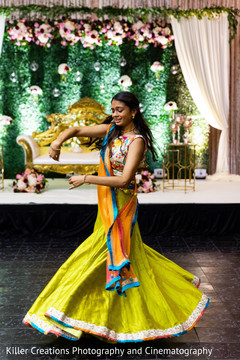 Maharani dancing during her sangeet. Maharani dancing during her sangeet.