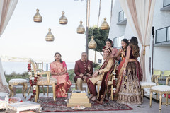 Indian broom being welcome to ceremony mandap. Indian broom being welcome to ceremony mandap.