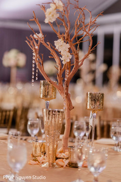 Indian wedding table golden decorations. Indian wedding table golden decorations.