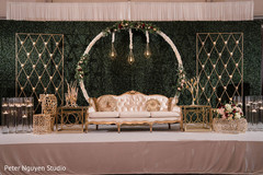 Green background for Indian wedding reception stage decoration. Green background for Indian wedding reception stage decoration.