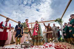 Indian bride and groom with garlands Indian bride and groom with garlands