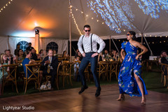 Bride and groom having fun during the reception party Bride and groom having fun during the reception party