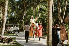 Indian groom riding on his white Baraat horse. Indian groom riding on his white Baraat horse.