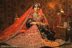 Red and golden maharani's wedding ceremony outfit. Red and golden maharani's wedding ceremony outfit.