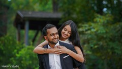 Indian couple outdoors captures for the engagement session.