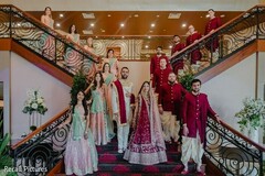 Marvelous Indian lovebirds portrait with bridesmaids and groomsmen. Marvelous Indian lovebirds portrait with bridesmaids and groomsmen.