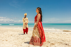 Indian bride and groom portrait by the beach Indian bride and groom portrait by the beach