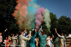 Colorful Smoke at a Wedding Celebration