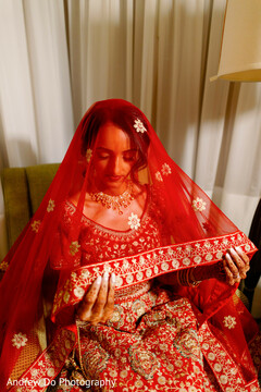 A Serene Bride Under a Red Veil A Serene Bride Under a Red Veil