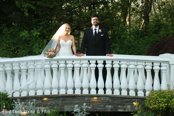 romantic bridge,wedding elegance,south asian groom,western bride,fairytale wedding,nature backdrop