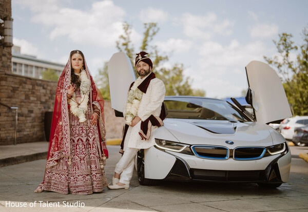 wedding couple,luxury wedding,modern tradition,south asian wedding,sports car,stylish groom