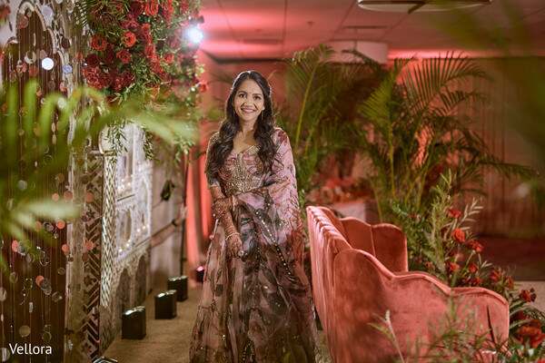 bride solo portrait,floral lehenga,tropical backdrop,bridal jungle vibes,boho bride