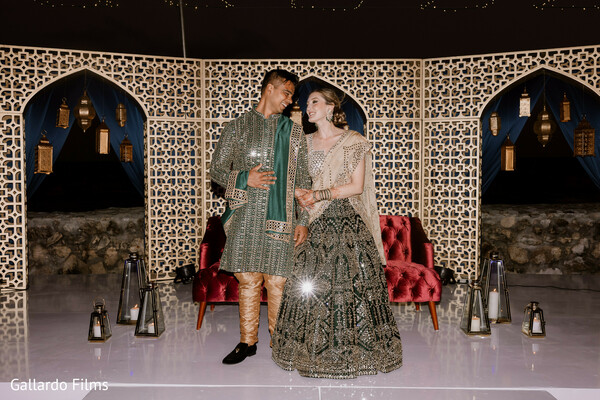 evening session,regal setting,traditional decor,green outfits,formal portrait,moroccan inspiration