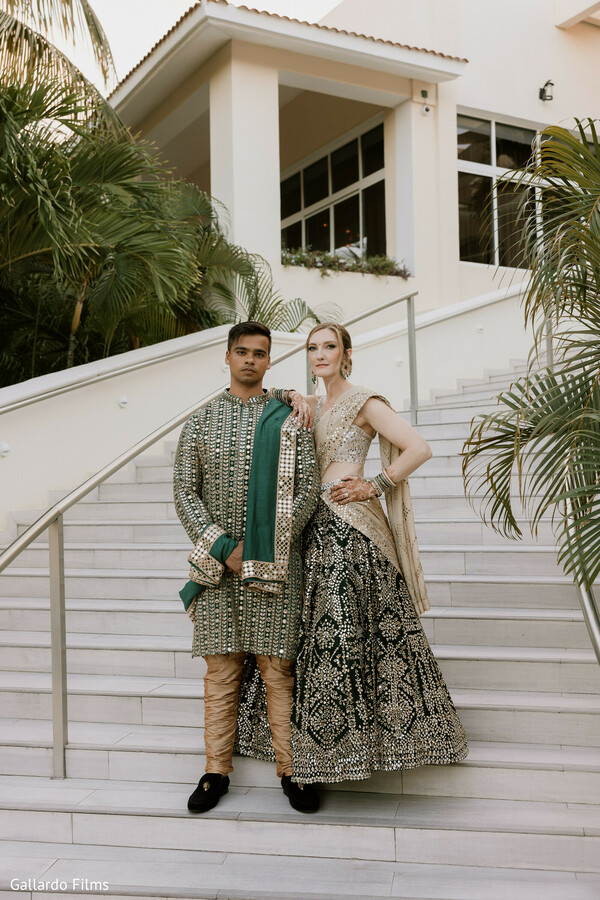 grand staircase,garden portrait,destination fashion,formal attire,wedding couple