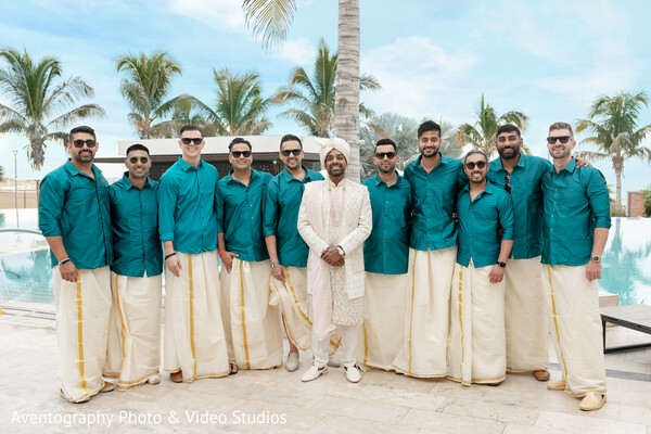 groom squad,groomsmen,beach wedding,teal jackets,indian groom style,destination wedding