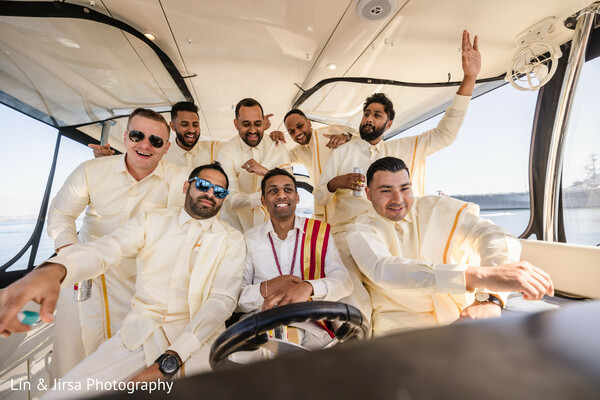 groom golf cart,groomsmen fun,indian groom,baraat alternative,cream sherwani,wedding sunglasses,destination wedding,wedding transport,pre-wedding fun,squad goals