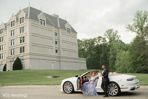 south asian couple,reception portraits,luxury wedding,destination wedding vibes,regal estate portraits,modern indian wedding,couple photoshoot,cinematic wedding moment,outdoor wedding portraits,luxury car wedding photo
