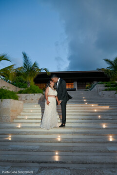 Romantic Sunset Reception Portrait on the Stairs