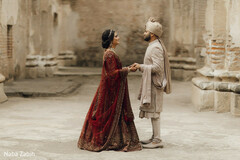 Gentle Moment in Stone Courtyard