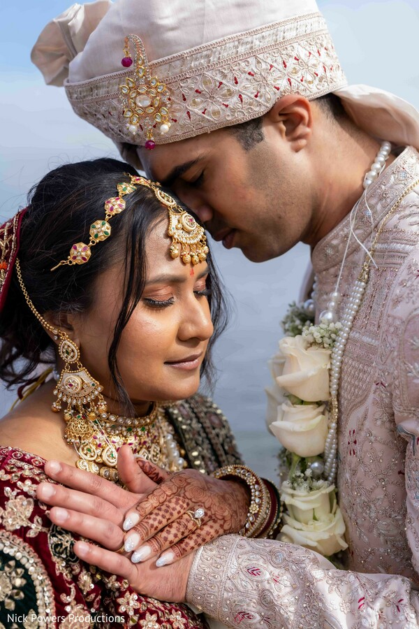 romantic couple portrait,bridal mehndi,indian wedding jewelry,emotional wedding moment,bride groom close up,intimate wedding portrait,sacred connection,destination wedding love,traditional attire,soulful wedding imagery