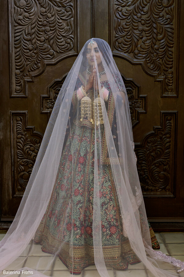 bridal veil portrait,ornate wooden doors backdrop,traditional indian bride,kaleere jewelry,embroidered lehenga,luxury bridal portrait,south asian wedding fashion,classic bridal styling,heritage architecture portrait,elegant wedding photography
