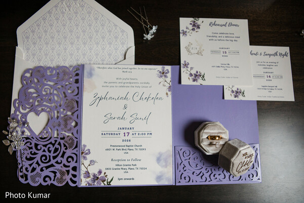 wedding invitation suite,flat lay wedding details,lavender wedding theme,laser cut invitation,wedding rings detail,stationery styling,save the date cards,wedding paper goods,detail photography,elegant wedding design