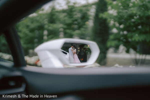 creative reflection shot,couple in mirror,cinematic wedding photography,unique composition,romantic couple moment,artistic wedding shot,storytelling photography,blurred foreground framing,intimate embrace,modern wedding creativity