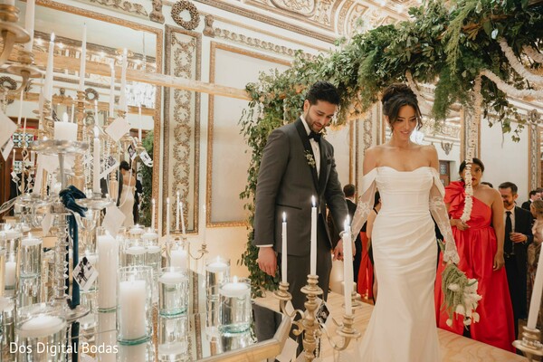 newlywed entrance,luxury reception,wedding celebration,candlelit decor,bride and groom,reception portraits,elegant venue,wedding fashion,romantic moments,ballroom wedding