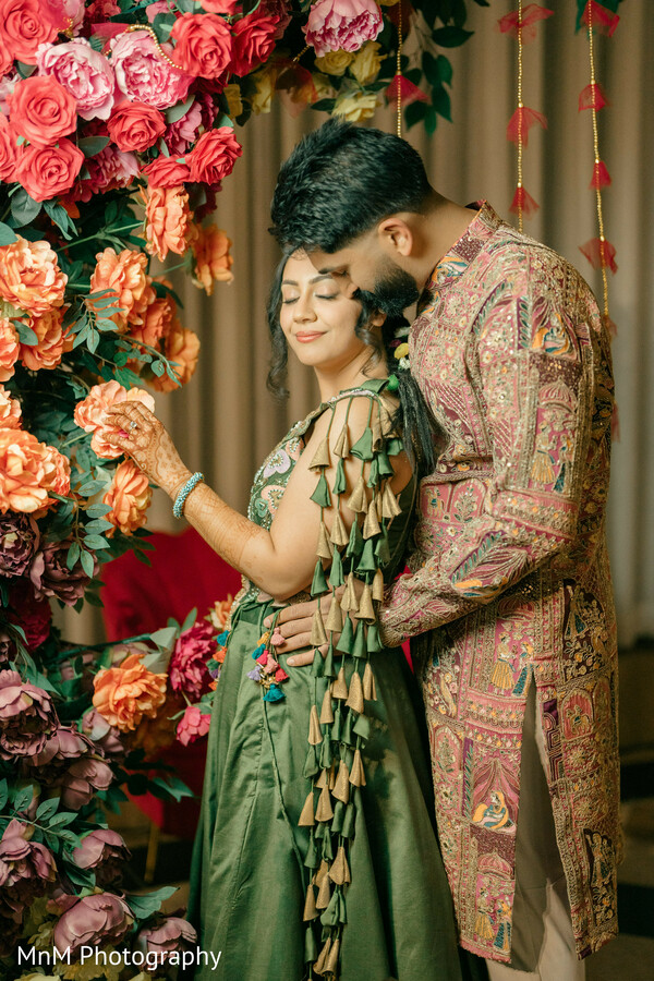couple portraits,romantic moments,floral decor,pre wedding,bride and groom,wedding portraits,intimate moments,indian wedding,colorful decor,love story